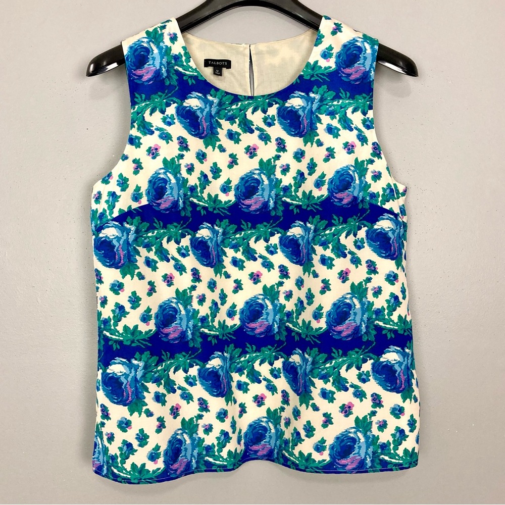 Talbots Silk Rose Sleeveless Top Women’s Size 12 Floral Bohemian Colorful Shell